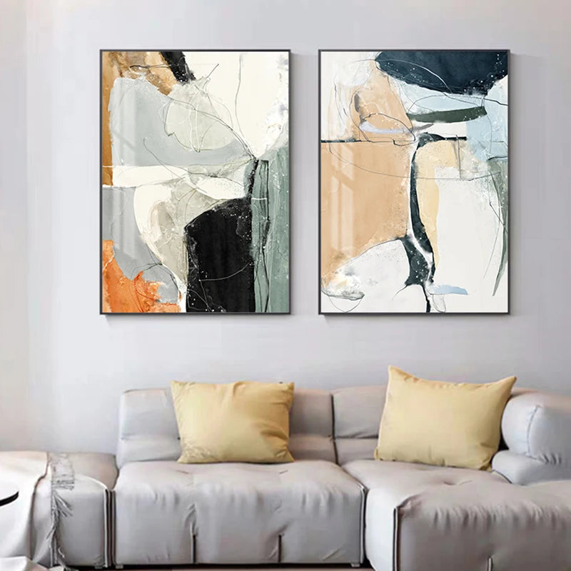 Nordic Geomorphic Color Chaos Abstract Wall Art Fine Art Canvas Prints Pictures For Modern Apartment Living Room Contemporary Home Decor