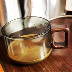 Nordic Glass Coffee Mug Tea Cup with Wooden Handle Set - Elegant Transparent Glass, Square Wooden Handle, Matching Spoon, and Optional Coaster