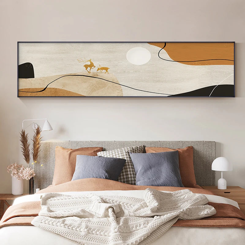 Nordic Golden Deer Landscape Abstract Wide Format Wall Art Fine Art Canvas Prints Pictures Above The So fa Art For Above The Bed 2025