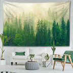 Nordic Hanging Tapestry Wall Decoration 100% Polyester Printed Misty Forest Landscape Tapestries Inspirational Pictures Of Calm For Living Room Decor