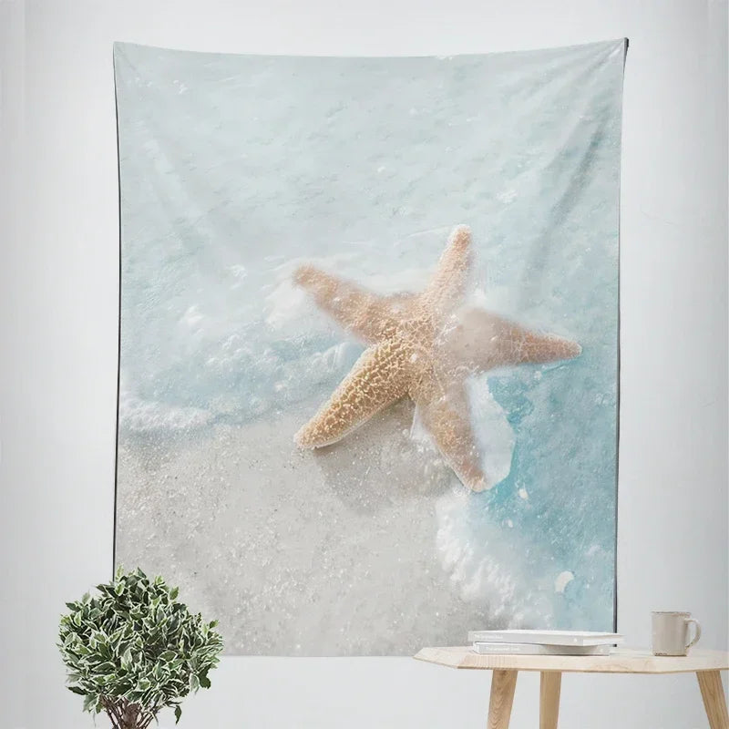 Nordic Hanging Tapestry Wall Decoration 100% Polyester Printed Seascapes Beach Blue Sky Tapestries Pictures Of Calm For Living Room Inspirational Home Decor
