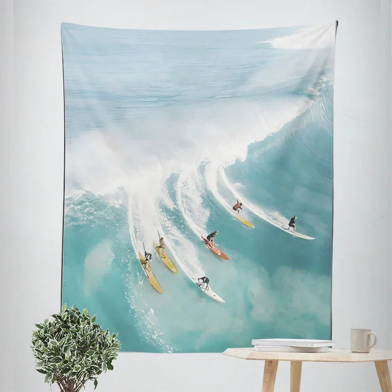 Nordic Hanging Tapestry Wall Decoration 100% Polyester Printed Seascapes Beach Blue Sky Tapestries Pictures Of Calm For Living Room Inspirational Home Decor