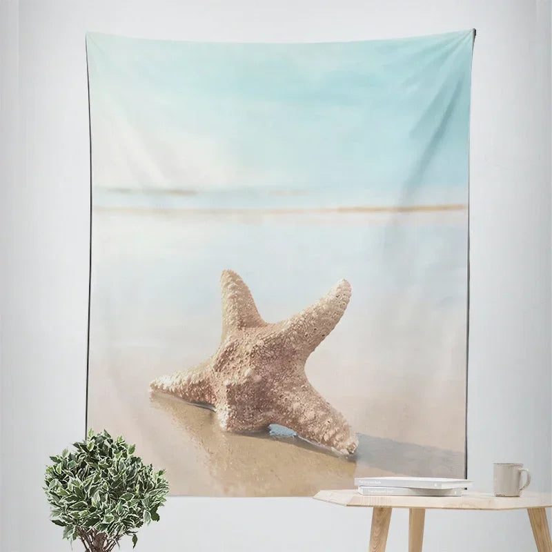 Nordic Hanging Tapestry Wall Decoration 100% Polyester Printed Seascapes Beach Blue Sky Tapestries Pictures Of Calm For Living Room Inspirational Home Decor