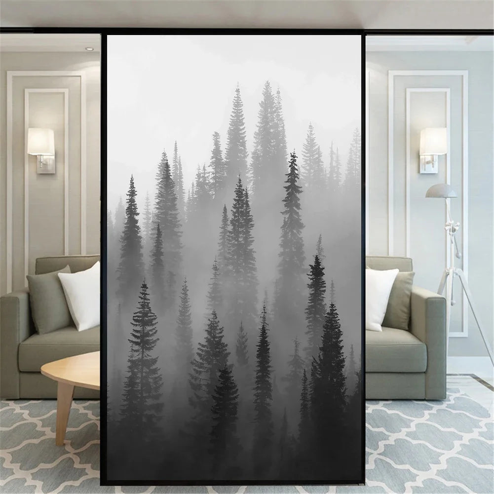 Nordic Misty Forest Privacy Window Film For Bathroom Kitchen Foyer Office Removable Frosted Film For Glass Semi Transparent Peel and Stick Static Cling Technology