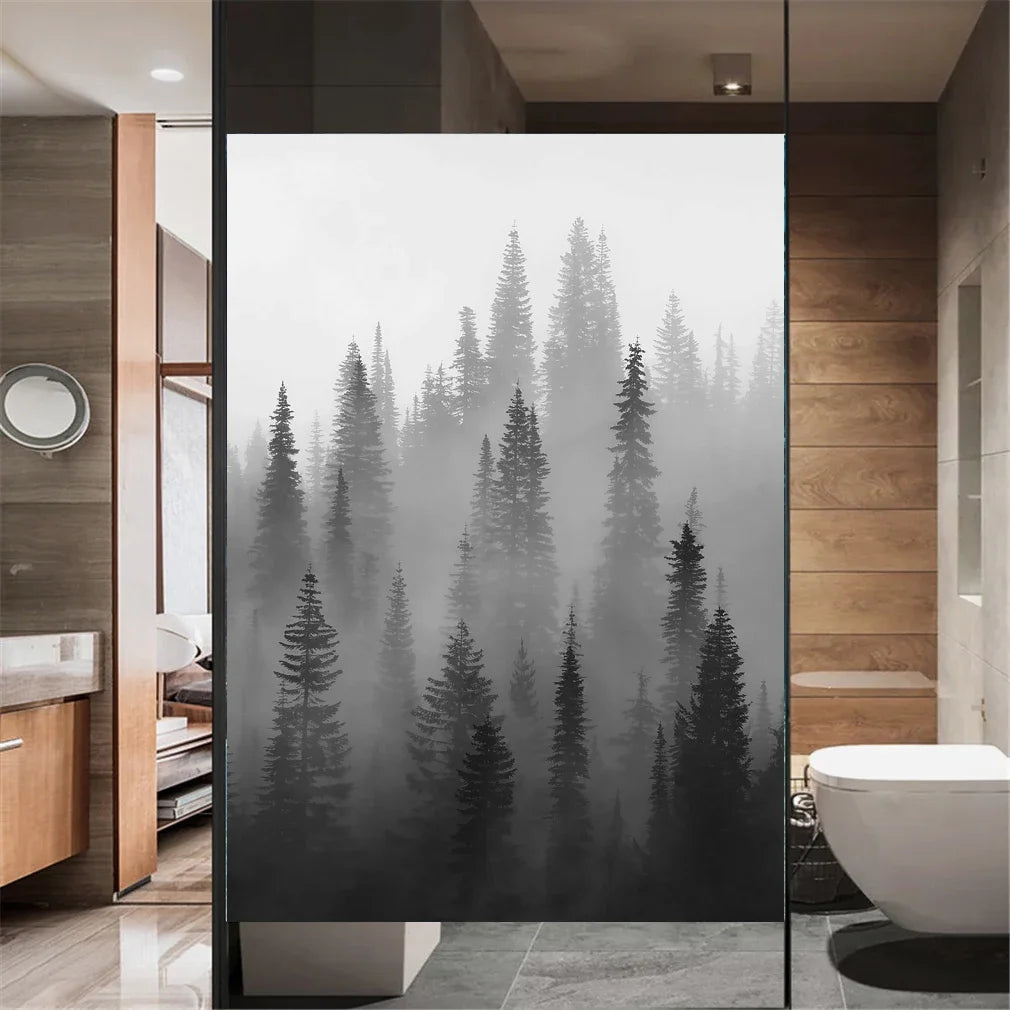 Nordic Misty Forest Privacy Window Film For Bathroom Kitchen Foyer Office Removable Frosted Film For Glass Semi Transparent Peel and Stick Static Cling Technology