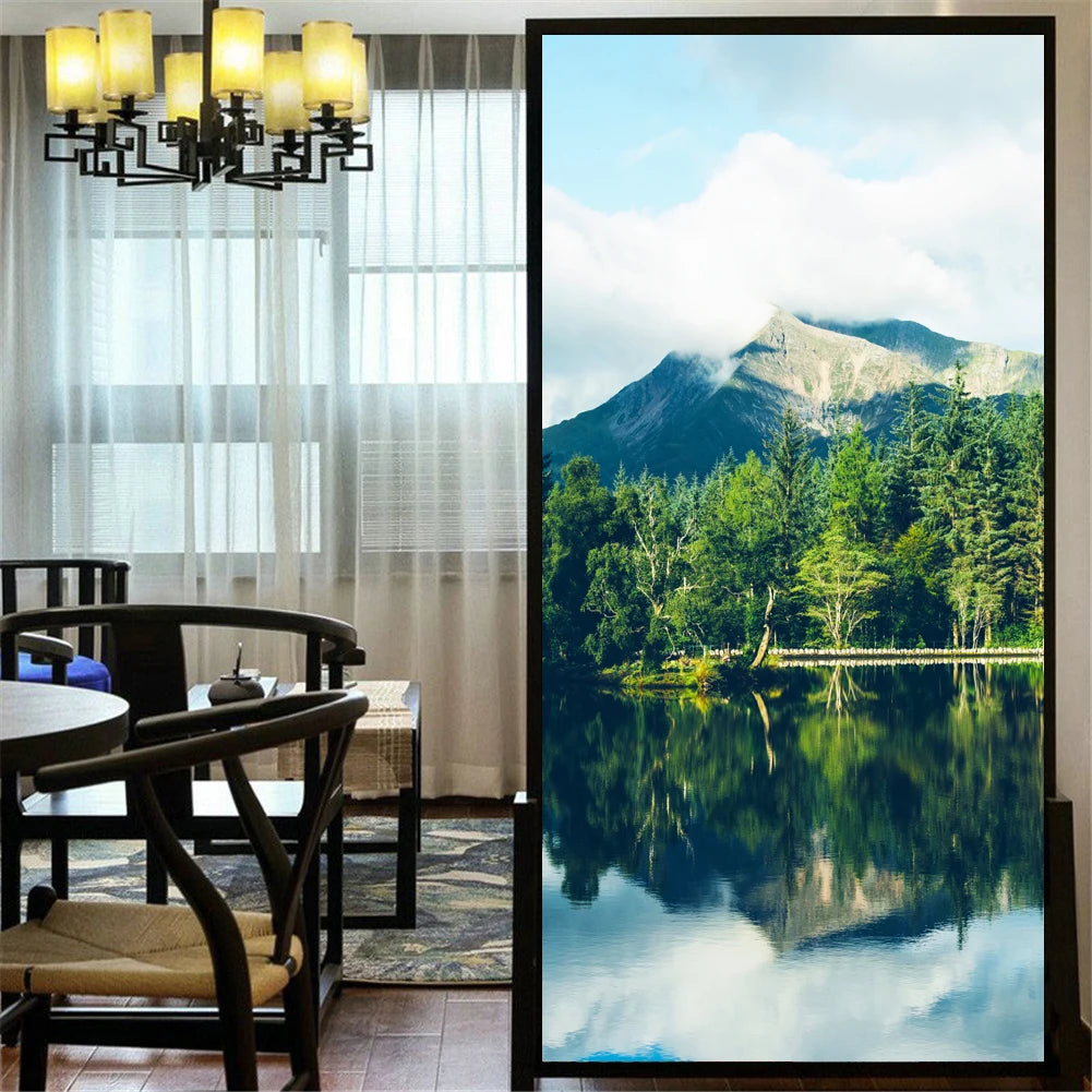 Nordic Misty Forest Privacy Window Film For Bathroom Kitchen Foyer Office Removable Frosted Film For Glass Semi Transparent Peel and Stick Static Cling Technology