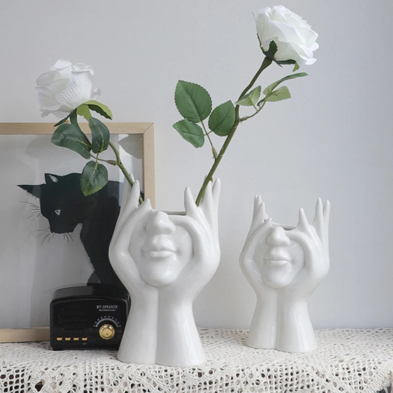 Nordic Serenity Head Vases - Elegant Ceramic Sculptured Plant Pots for Modern Scandinavian Home Decor