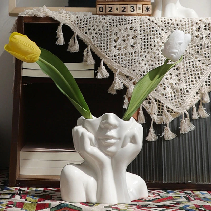 Nordic Serenity Head Vases - Elegant Ceramic Sculptured Plant Pots for Modern Scandinavian Home Decor
