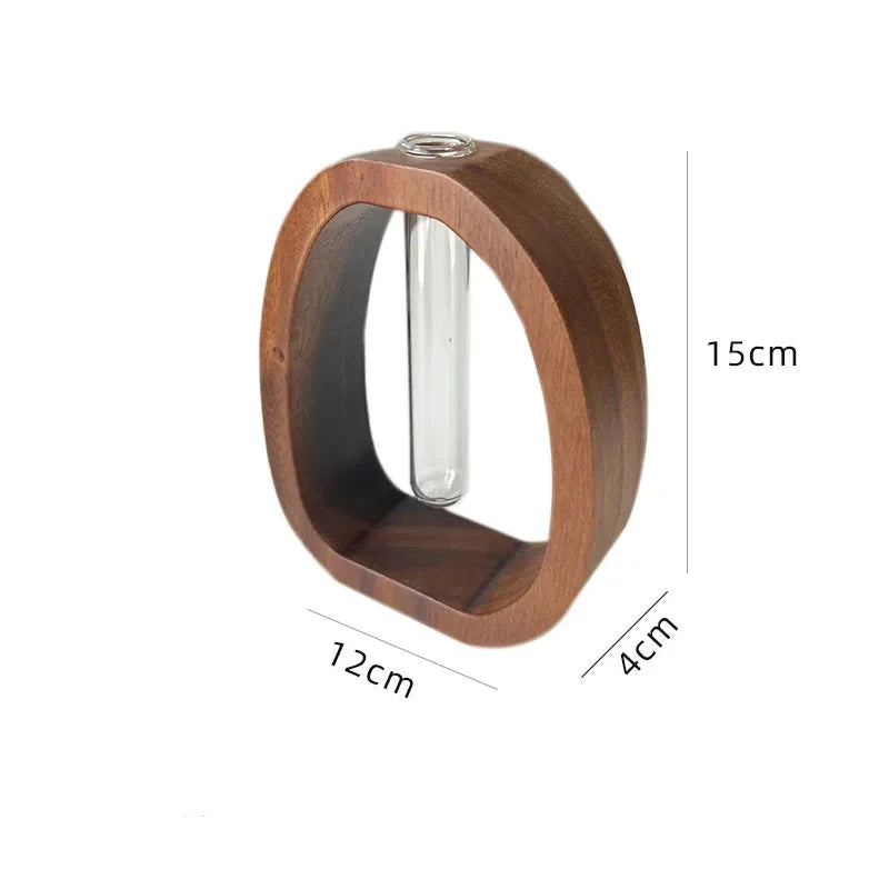 Nordic Wooden Frame Vase With Clear Glass Tube For Minimalist Floral Arrangements Modern Scandinavian Home Decor