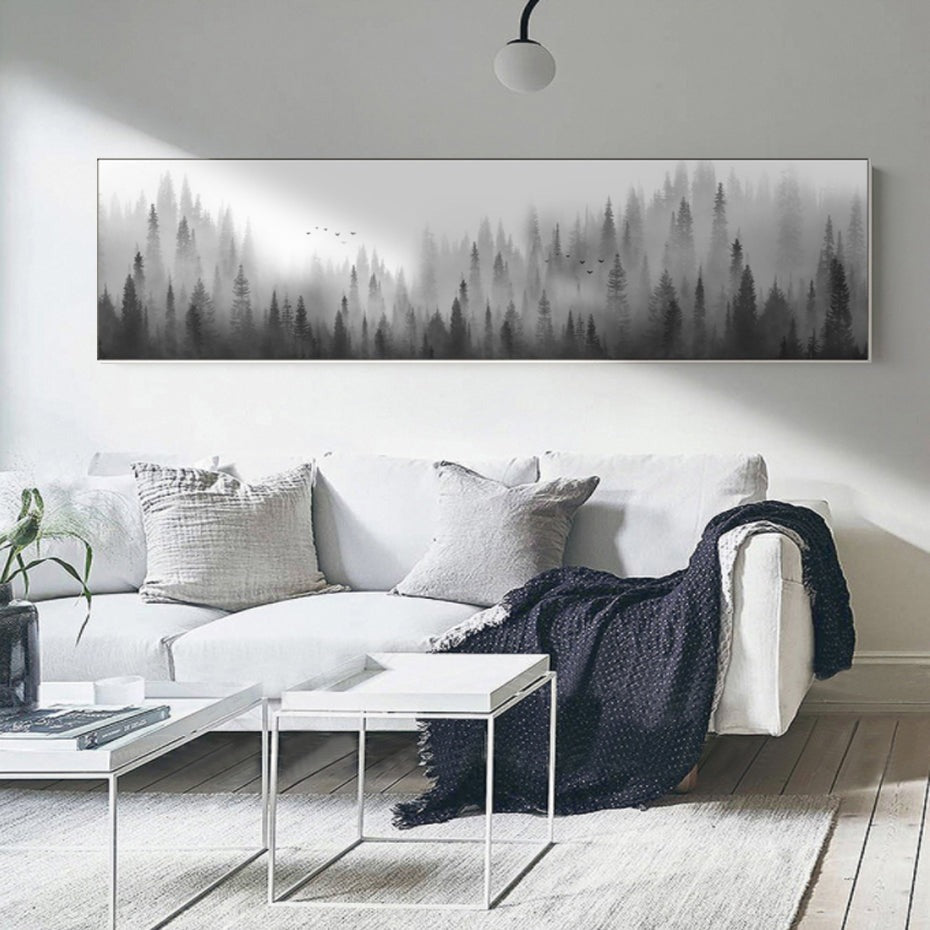 Nordic Woodland Landscape Wide Format Morning Mist Wilderness Forest Panorama Wall Art Canvas Prints For Living Room Modern Home Decor