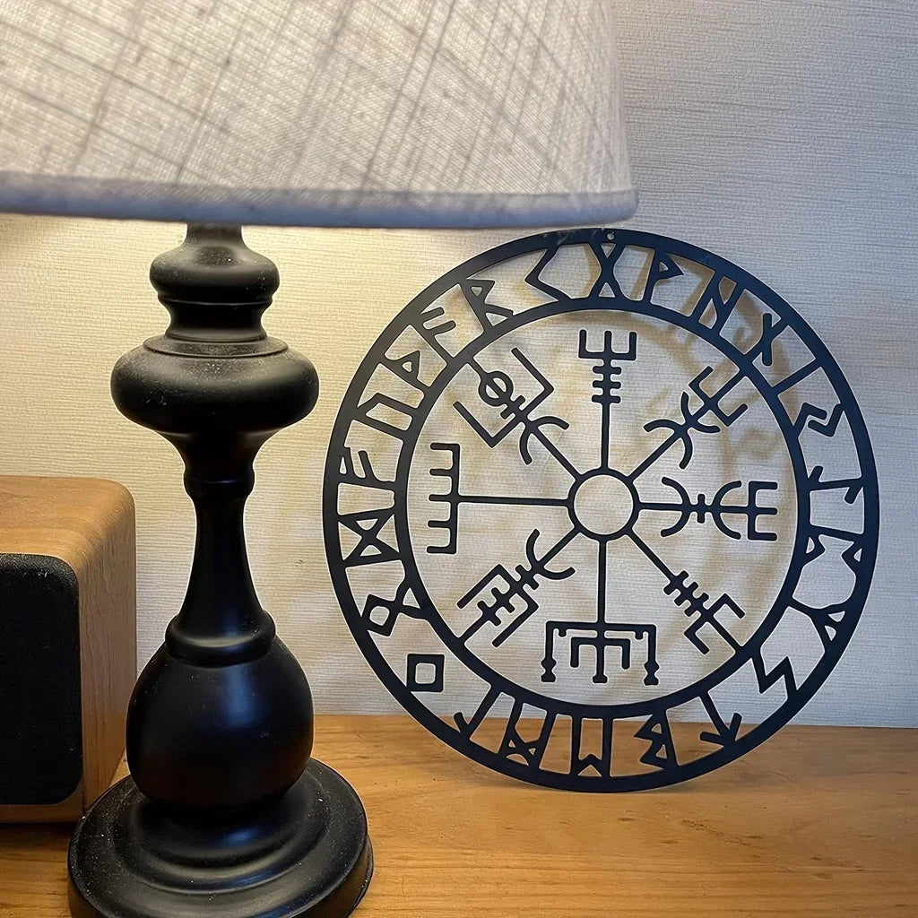 Norse Viking Runes Compass Black Metal Wall Art 3d Iron Craft Wall Mounted Nordic Plaque For Living Room Dining Room Creative Home Decor