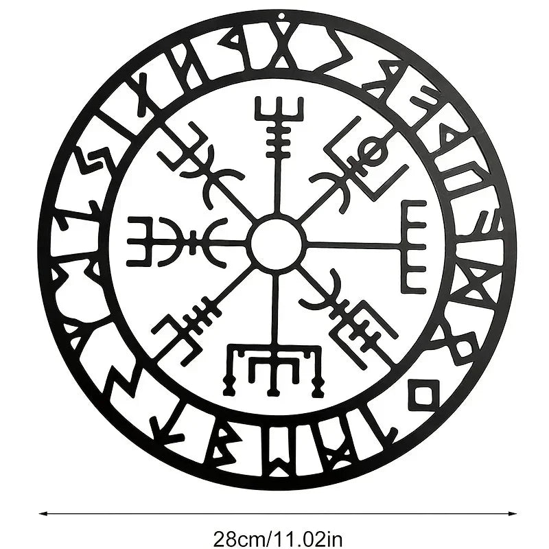 Norse Viking Runes Compass Black Metal Wall Art 3d Iron Craft Wall Mounted Nordic Plaque For Living Room Dining Room Creative Home Decor