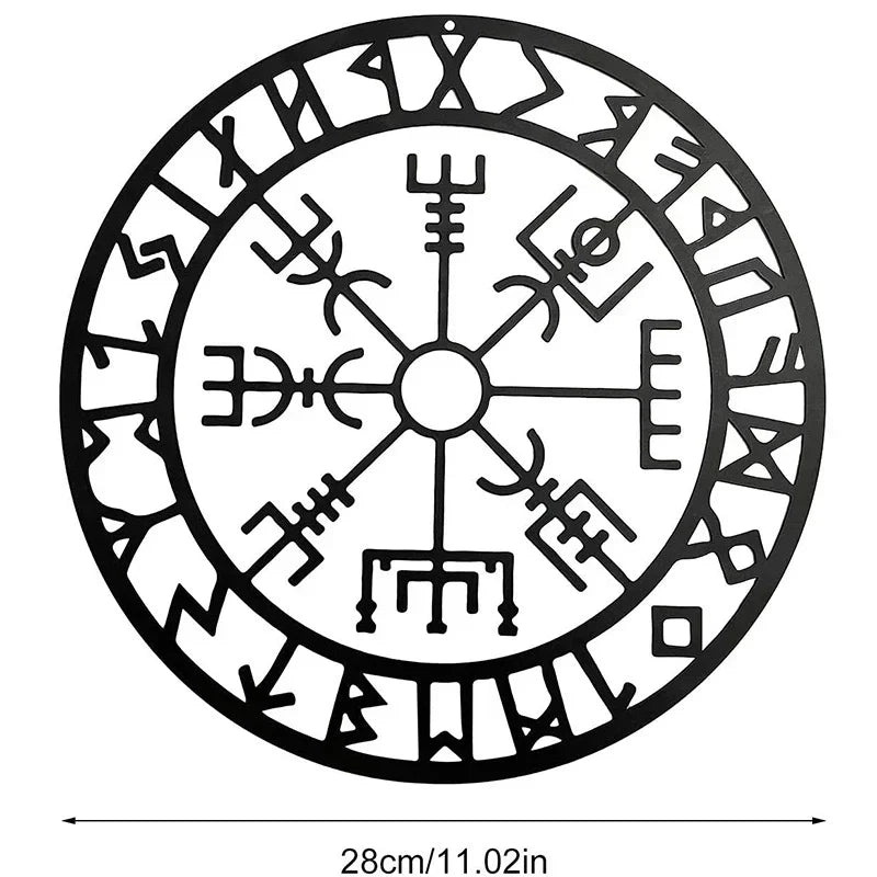 Norse Viking Runes Compass Black Metal Wall Art 3d Iron Craft Wall Mounted Nordic Plaque For Living Room Dining Room Creative Home Decor