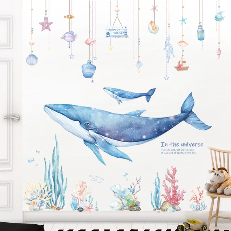 Ocean Dreamland Blue Whale Wall Decals – Waterproof Vinyl Mural for Nursery, Kids’ Room & Creative DIY Home Decor