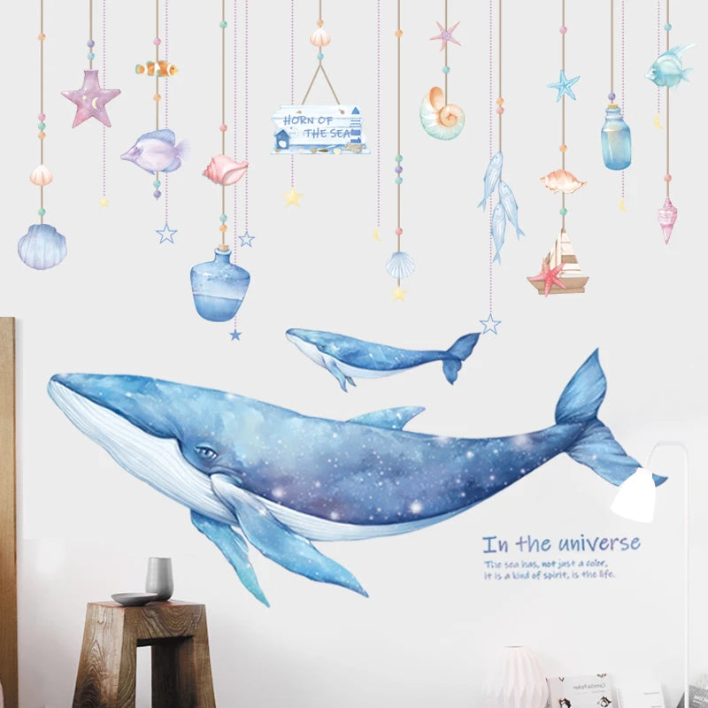 Ocean Dreamland Blue Whale Wall Decals – Waterproof Vinyl Mural for Nursery, Kids’ Room & Creative DIY Home Decor