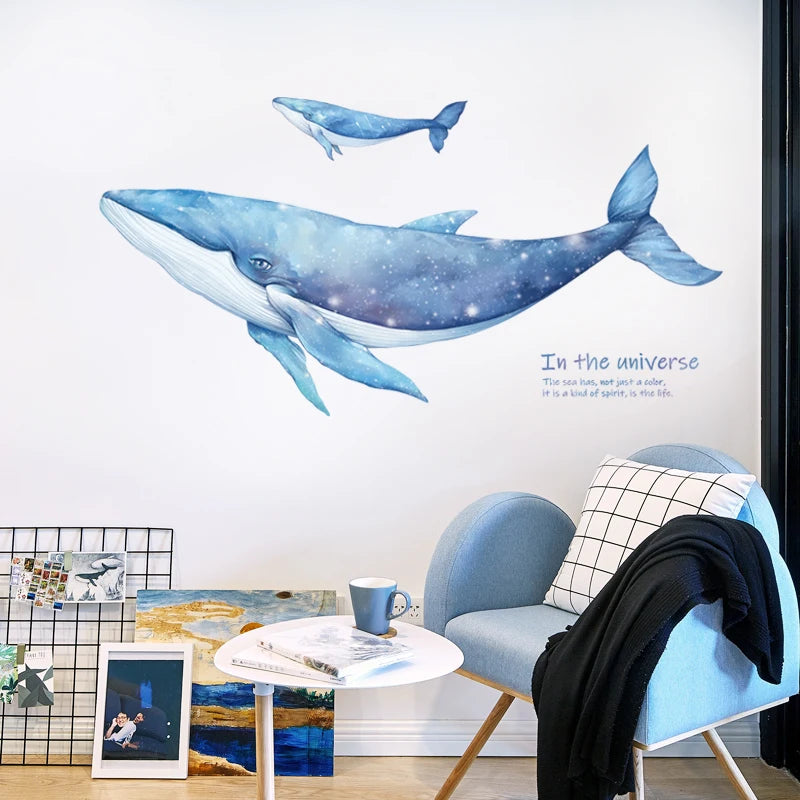 Ocean Dreamland Blue Whale Wall Decals – Waterproof Vinyl Mural for Nursery, Kids’ Room & Creative DIY Home Decor