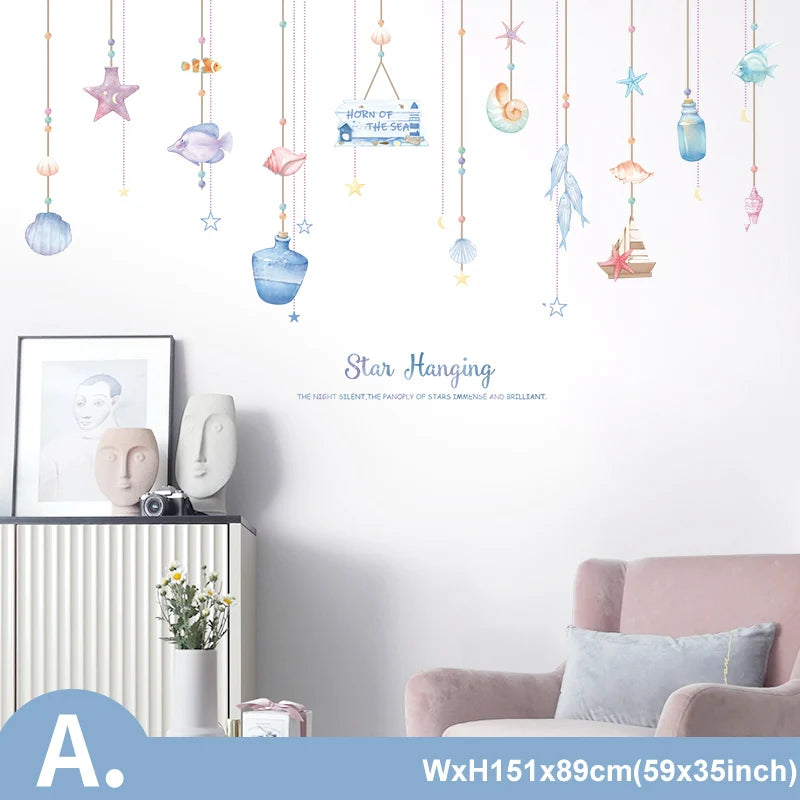 Ocean Dreamland Blue Whale Wall Decals – Waterproof Vinyl Mural for Nursery, Kids’ Room & Creative DIY Home Decor