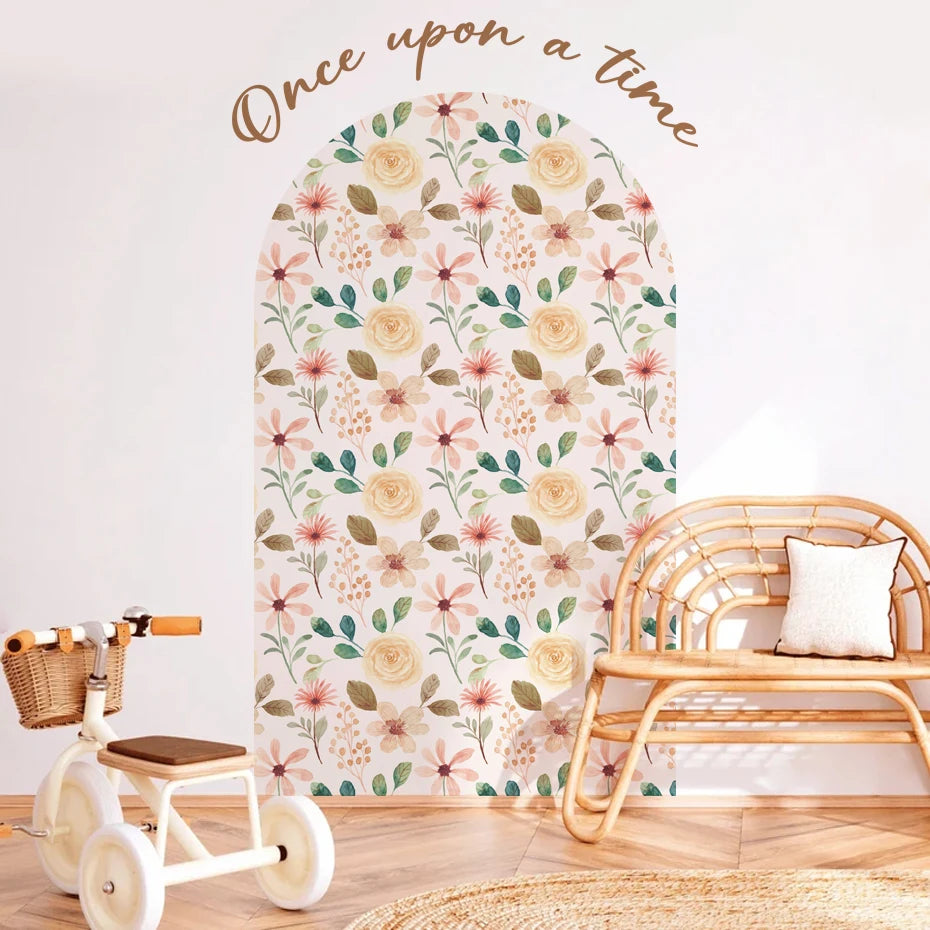 Once Upon A Time Boho Rose Floral Wall Mural – Self Adhesive PVC Wall Decal for Serene Living Spaces Modern Creative DIY Home Decor