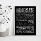 One Life Inspirational Motivational Quotes Poster Black White Wall Art Fine Art Canvas Prints Daily Mantra Picture For Living Bedroom Study Room Home Office Art Decor