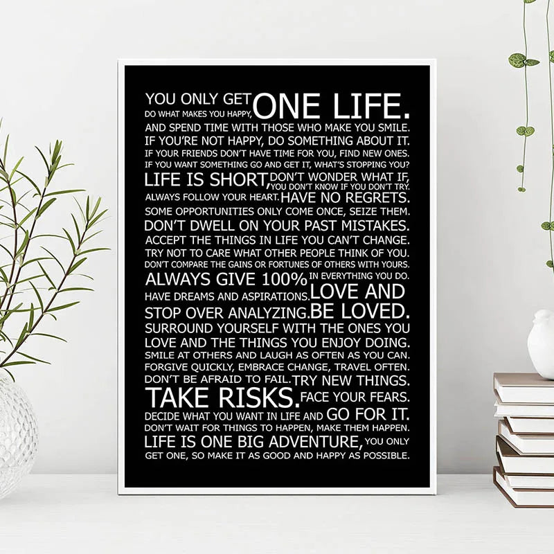 One Life Inspirational Motivational Quotes Poster Black White Wall Art Fine Art Canvas Prints Daily Mantra Picture For Living Bedroom Study Room Home Office Art Decor 2025 002
