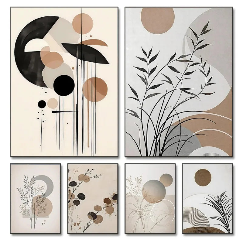 Oriental Zen Abstract Botanical Moon Sun Wall Art Fine Art Canvas Prints Picture for Living Room Dining Room Bedroom Art Decor