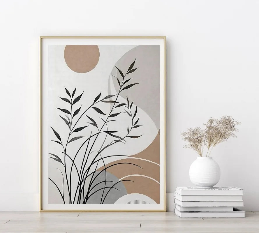 Oriental Zen Abstract Botanical Moon Sun Wall Art Fine Art Canvas Prints Picture for Living Room Dining Room Bedroom Art Decor
