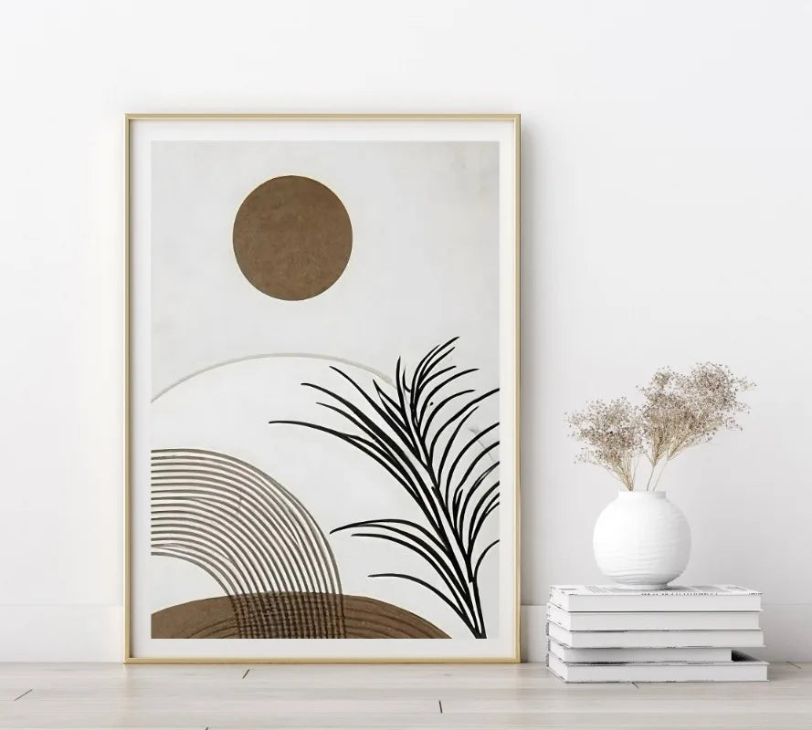 Oriental Zen Abstract Botanical Moon Sun Wall Art Fine Art Canvas Prints Picture for Living Room Dining Room Bedroom Art Decor