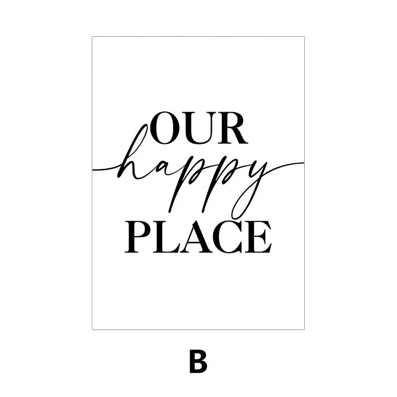 Text 'OUR happy PLACE' in black on a white background