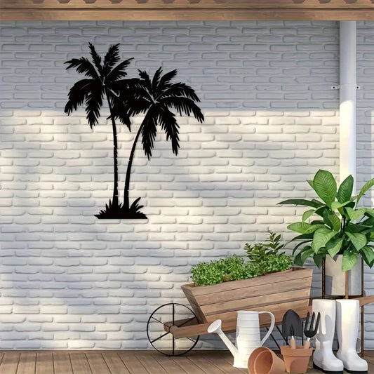Pair Of Tropical Palm Trees Silhouette Black Metal Wall Art 3d Iron Craft Wall Decoration For Living Room Dining Room Creative Home Decor