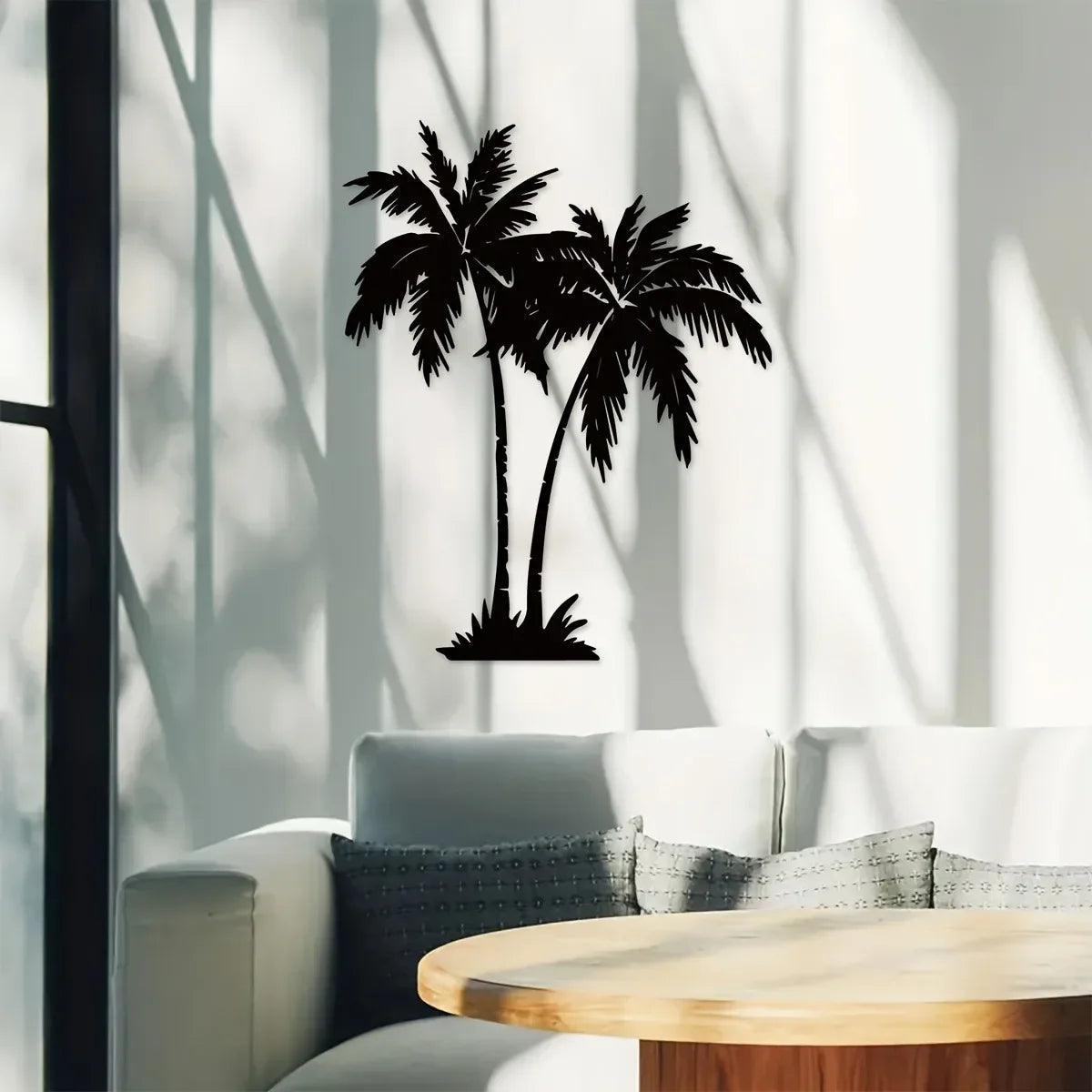 Pair Of Tropical Palm Trees Silhouette Black Metal Wall Art 3d Iron Craft Wall Decoration For Living Room Dining Room Creative Home Decor