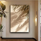 Palm Leaf Shadows Minimalist Neutral Tones Wall Art Fine Art Canvas Print Subtle Botanical Picture For Entryway Foyer Modern Home Decor