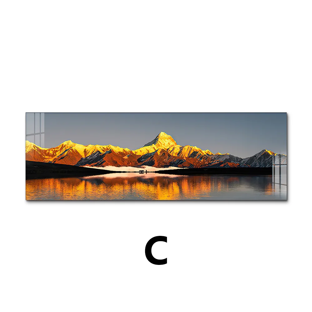 Panoramic view of mountains reflected in water with a white border