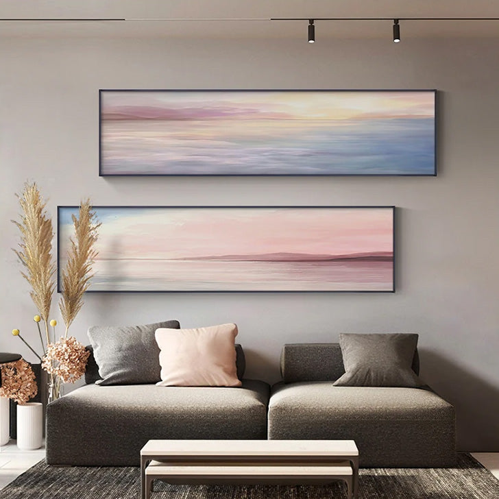 Colorful Abstract Panoramic landscape art print, contemporary minimalist + modern wide order wall art in various sizes