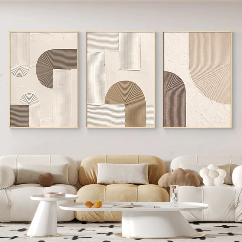 Pastel Beige Abstract Minimalist Geometric Wall Art Fine Art Canvas Prints Pictures For Living Room Bedroom Art For Modern Apartment Decor