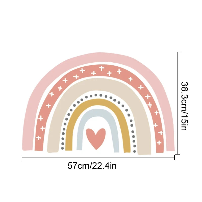 Colorful rainbow design with a heart in the center and measurements on a white background