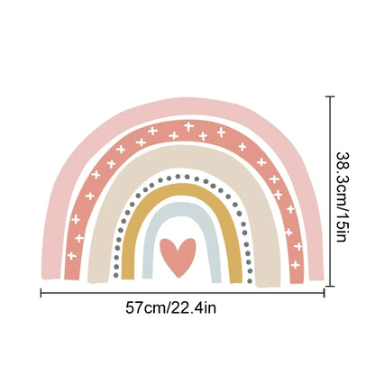 Colorful rainbow design with a heart in the center and measurements on a white background