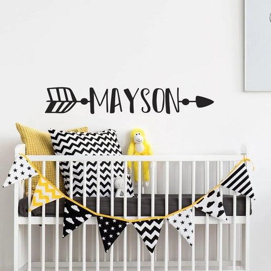 Personalized Boy's Name Wall Sticker With Arrow Customized Removable Peel and Stick Wall Decals For Boy's Room Creative DIY Nursery Room Decor