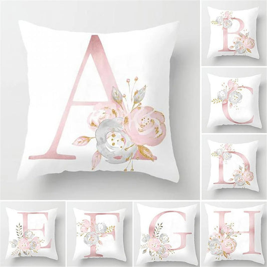 Pink Golden Floral Letter Cushion Case 45x45cm Cushion Cover For Living Room Sofa Throw Cushion Polyester Cotton Square Pillow Cases