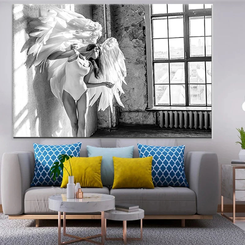 Pink Angel Wings Ballet Dancer Wall Art Fine Art Canvas Prints Black White Fashion Pictures For Living Room Bedroom Salon Art Decor