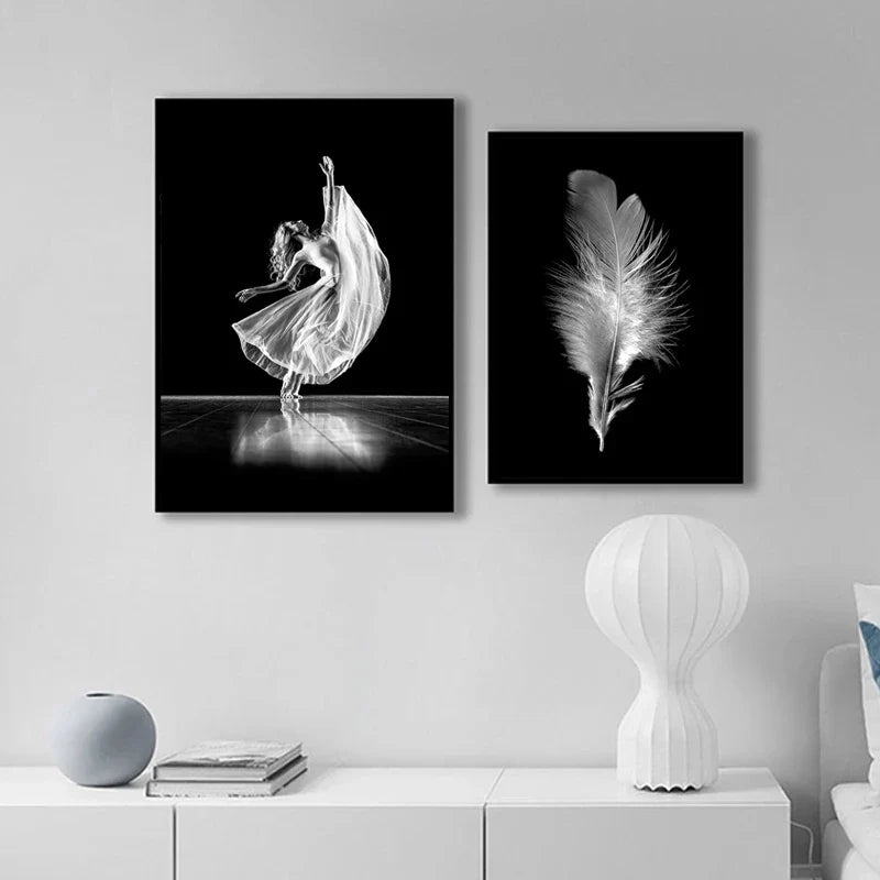 Pink Angel Wings Ballet Dancer Wall Art Fine Art Canvas Prints Black White Fashion Pictures For Living Room Bedroom Salon Art Decor
