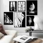 Pink Angel Wings Ballet Dancer Wall Art Fine Art Canvas Prints Black White Fashion Pictures For Living Room Bedroom Salon Art Decor