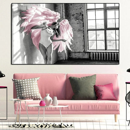 Pink Angel Wings Ballet Dancer Wall Art Fine Art Canvas Prints Black White Fashion Pictures For Living Room Bedroom Salon Art Decor