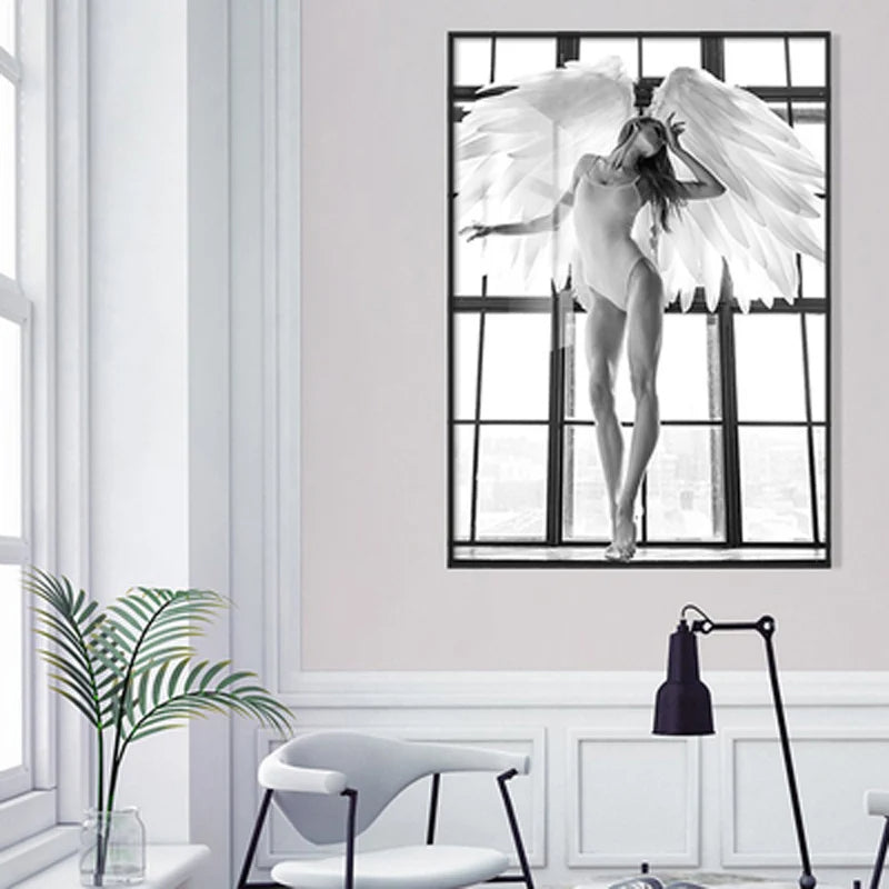 Pink Angel Wings Ballet Dancer Wall Art Fine Art Canvas Prints Black White Fashion Pictures For Living Room Bedroom Salon Art Decor