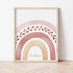 Pink Boho Rainbow Love Hearts Posters Nursery Wall Art Fine Art Canvas Prints Pictures For Baby's Room Kid's Room Children's Playroom Decor