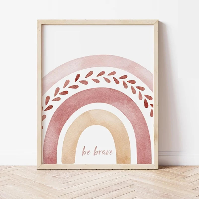 Pink Boho Rainbow Love Hearts Posters Nursery Wall Art Fine Art Canvas Prints Pictures For Baby's Room Kid's Room Children's Playroom Decor