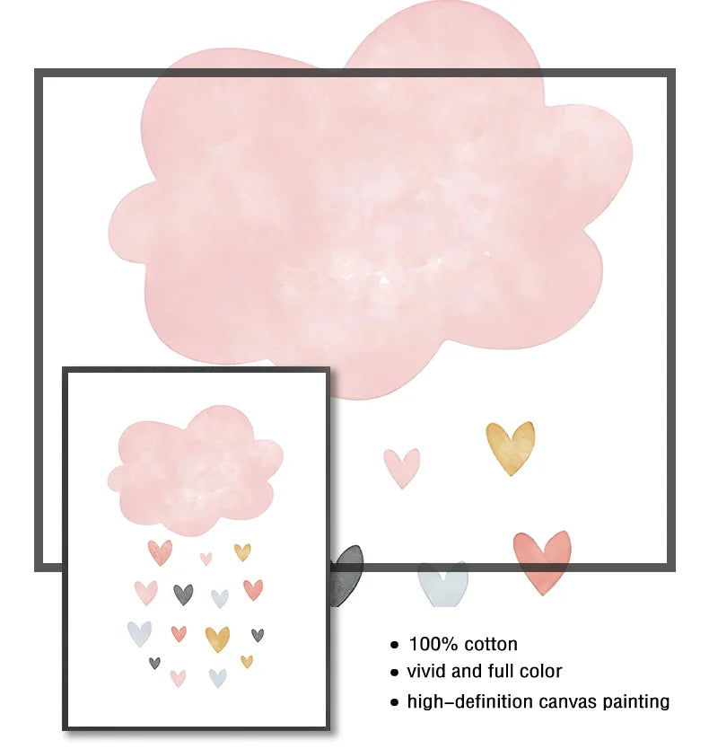 Pink Heart Cloud Rainbow Nursery Wall Art Fine Art Canvas Prints Colorful Pictures For Baby's Bedroom Kid's Room Nordic Nursery Wall Decor 2025