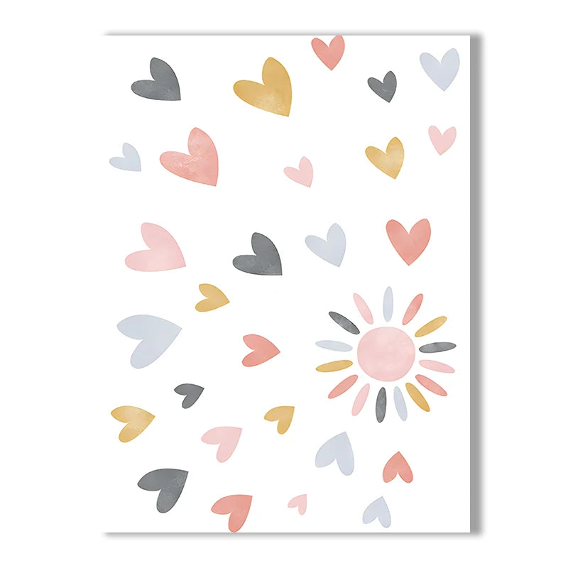 Pink Heart Cloud Rainbow Nursery Wall Art Fine Art Canvas Prints Colorful Pictures For Baby's Bedroom Kid's Room Nordic Nursery Wall Decor 2025