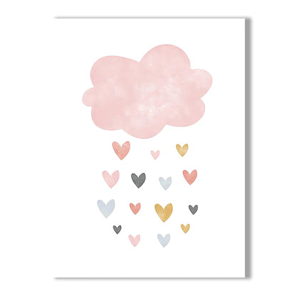 Pink Heart Cloud Rainbow Nursery Wall Art Fine Art Canvas Prints Colorful Pictures For Baby's Bedroom Kid's Room Nordic Nursery Wall Decor