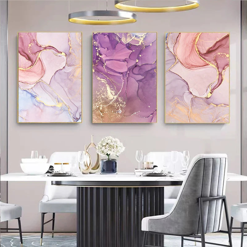 Pink Purple Agate Wall Art Fine Art Canvas Prints Chic Fashion Pictures For Living Room Bedroom Boutique Salon Art Decor