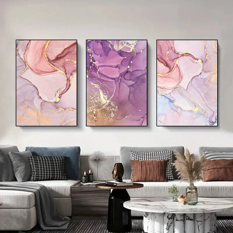 Pink Purple Agate Wall Art Fine Art Canvas Prints Chic Fashion Pictures For Living Room Bedroom Boutique Salon Art Decor